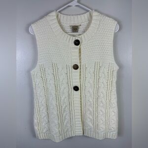 Ruff Hewn Cableknit‎ Cardigan Sweater Vest Button Cream Ivory Crewneck Medium